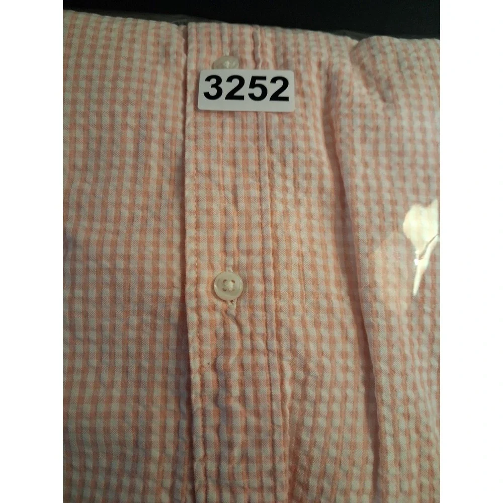 J. Crew Mens XL Slim Fit Organic Cotton Seersucker Gingham Shirt Orange White